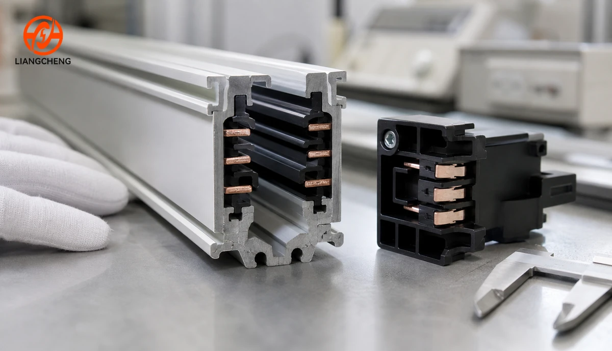 Track rail cross-section and adapter interface under dimensional inspection