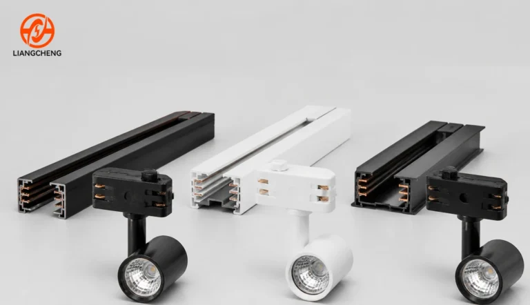 Three generic track lighting rail and adapter systems compared side by side