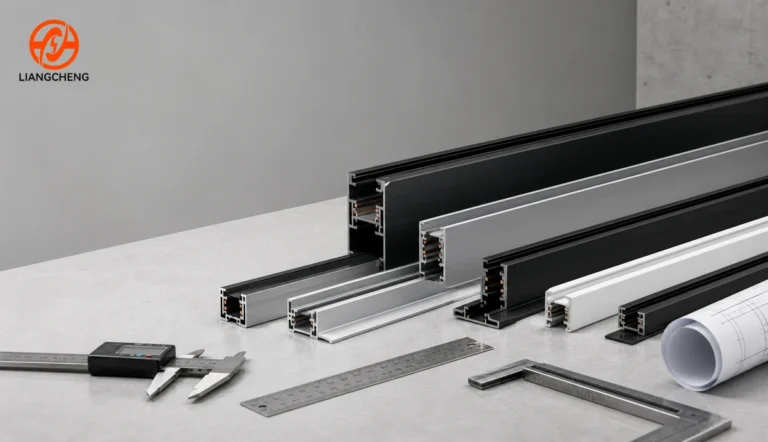 Track lighting rail profiles in different dimensions with measuring tools