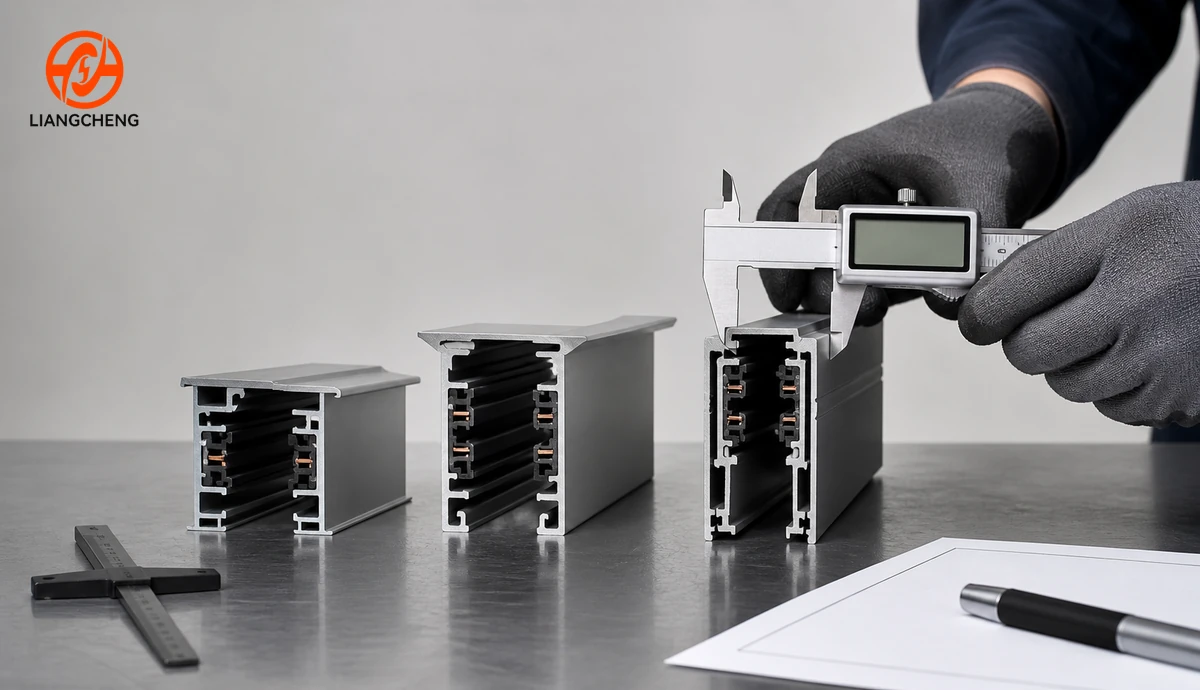 Measuring track lighting rail cross-section width and height