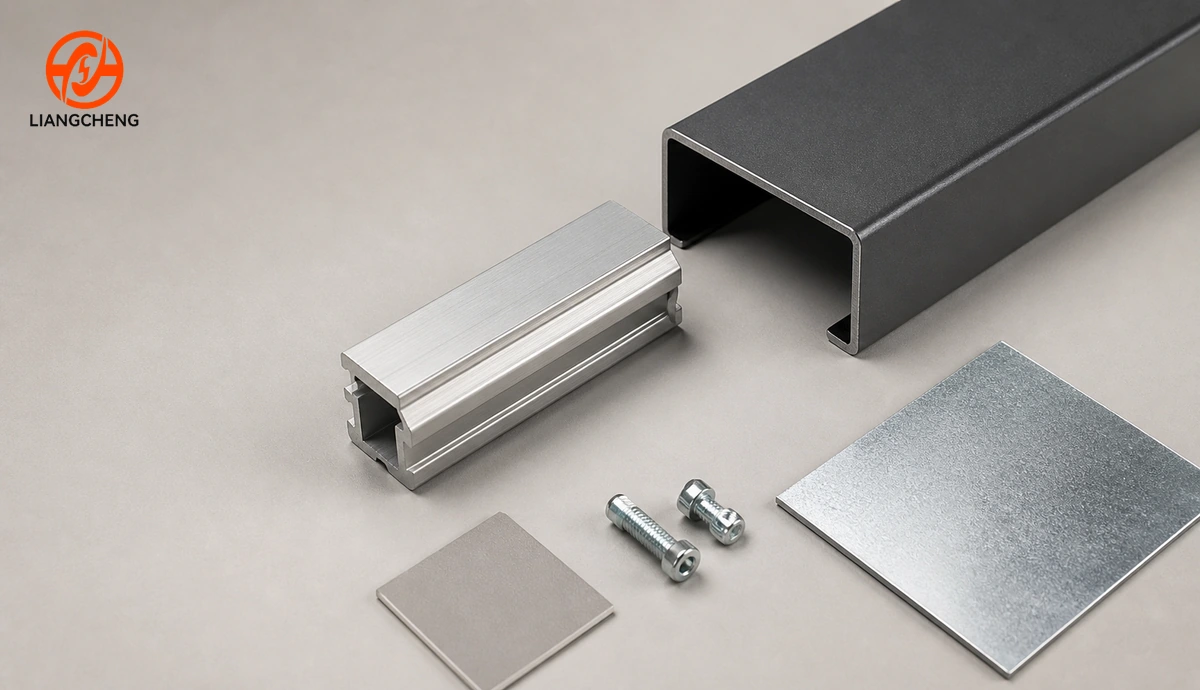 Illustrative anodized aluminum, coated steel, zinc-coated sheet, and fastener samples