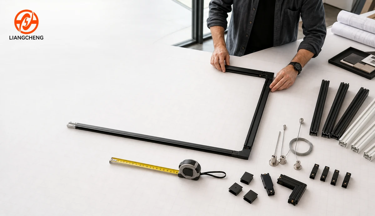 Planning track rail run length with connectors and end accessories