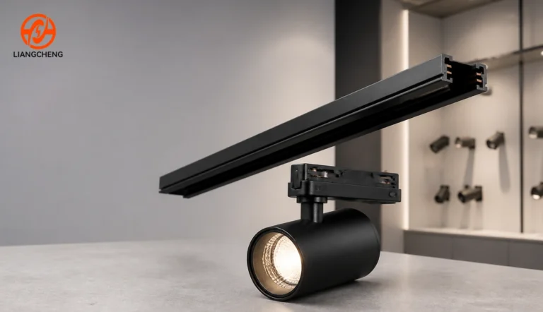 Track rail and track light shown as separate lighting system components