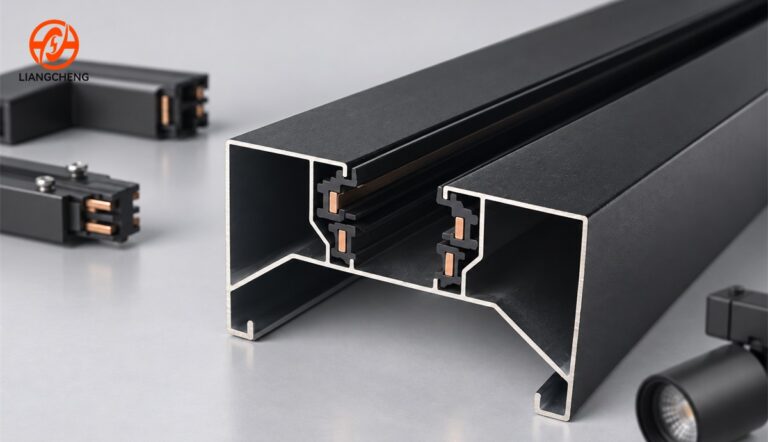 Black 4-wire multi-circuit track rail with four copper conductor paths