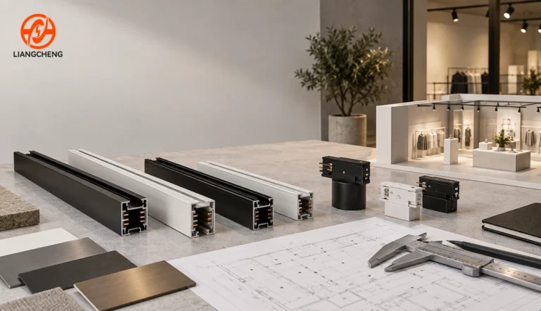Track rail profiles adapters and project drawings prepared for system selection
