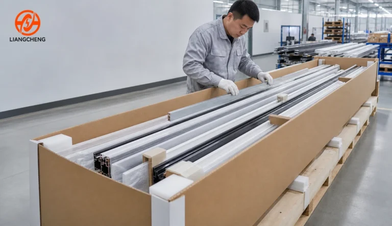 Long track lighting rails packed with separators and reinforced support