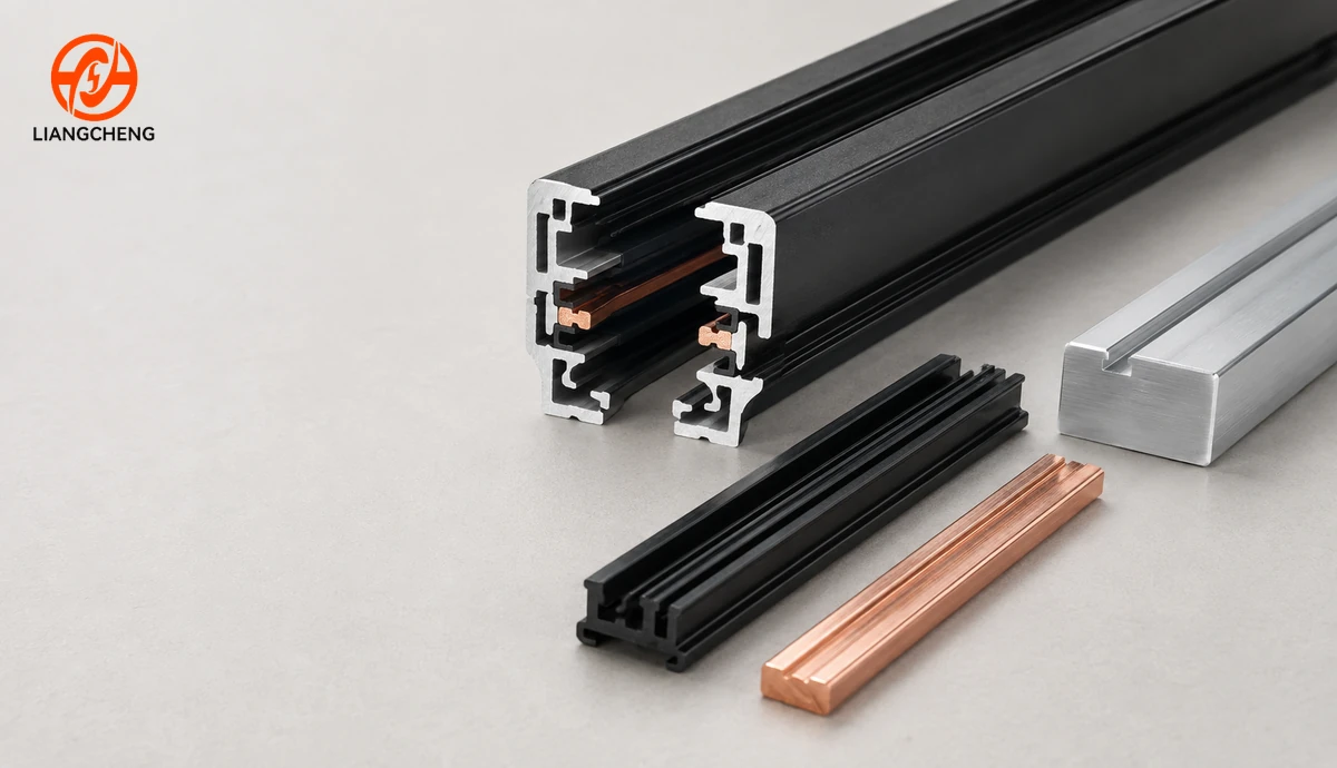 Aluminum lighting track profile with separate conductor and insulation components