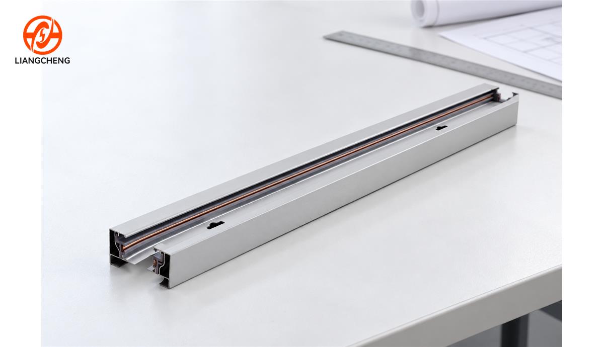 Complete silver Liangcheng two-wire rail sample showing its open aluminum profile and copper paths