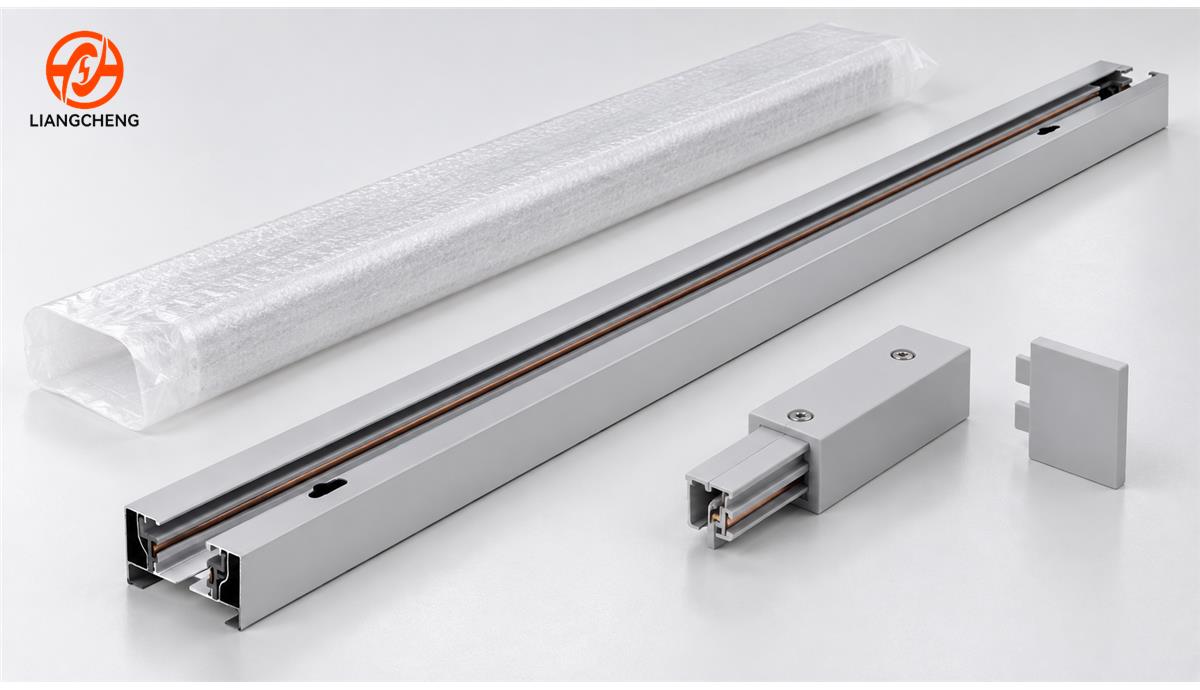 Complete silver two-wire track rail with sample feed components and protective packaging