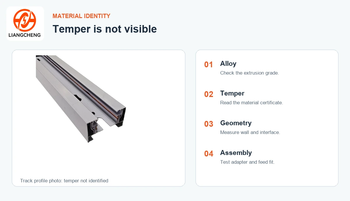Track lighting rail profile photo with alloy temper geometry and assembly verification checklist